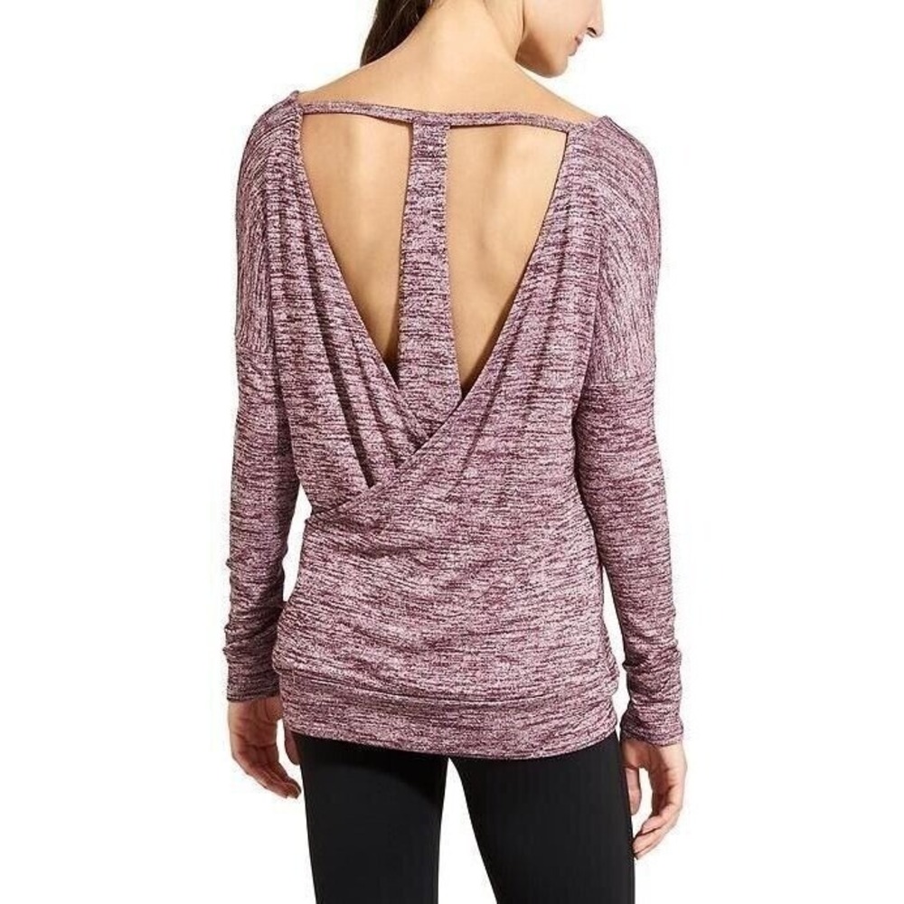 Athleta Women's Pose Layered Purple Marled Size Medium Cut Out Back Long Sleeve